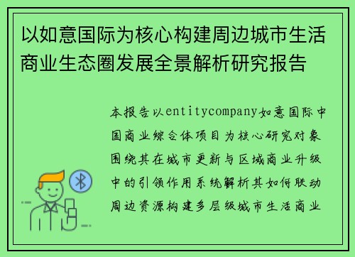 以如意国际为核心构建周边城市生活商业生态圈发展全景解析研究报告
